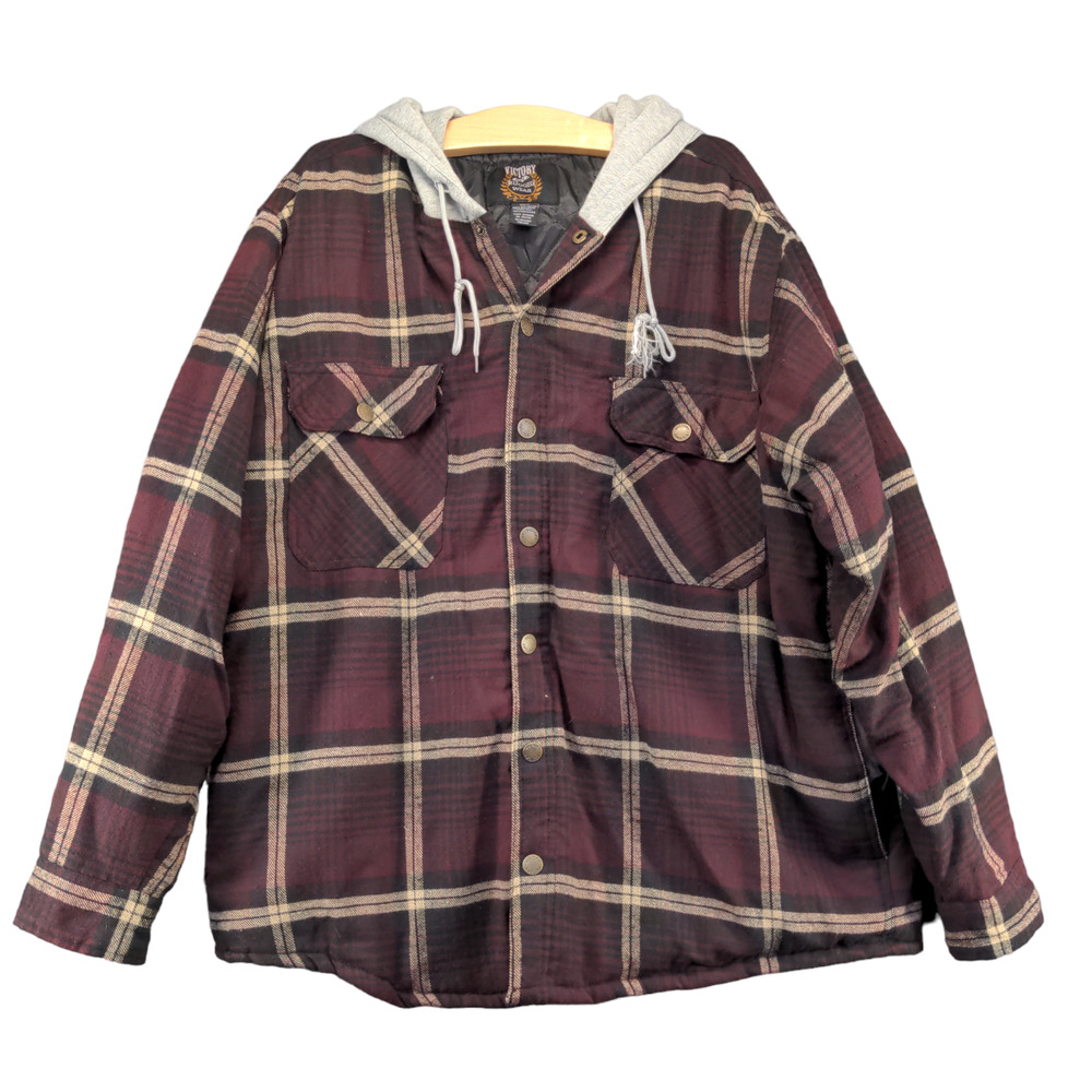 Victory Rugged Wear Men's Quilted Lined Hooded Shirt Jacket Multi XL Plaid